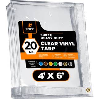 4 'X 6' Clear Vinyl Tarp - Super Heavy Duty 20 Mil Transparent vandtæt PVC Tarpaulin med messinggrommer - til gårdhave Camping Camping Udendørs t