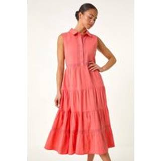 Roman Roman Pink 100% Cotton Pocket Tiered Midi Dress