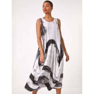 Roman Roman White Abstract Bubble Hem Midi Dress