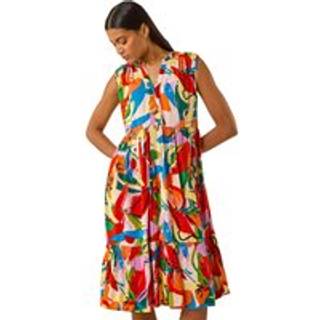 Roman Roman Red Abstract Print Tiered Midi Dress