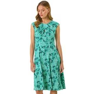 Roman Roman Blue Ditsy Floral Print Keyhole Twist Dress