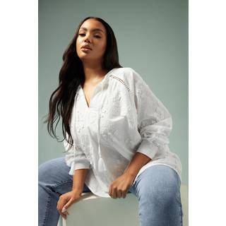 Yours Curve Yours Curve White 3D Floral Tie 100% Cotton Blouse