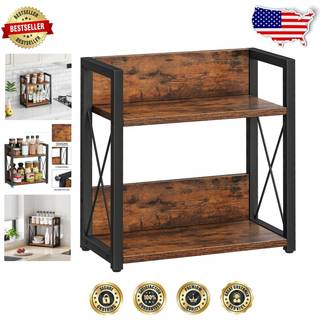 Giikin Counter Shelf Organizer 2 Tier Kitchen Spice Rack til bordplade Wood Coffee Counter Organizer til Home (Rustic Brown)
