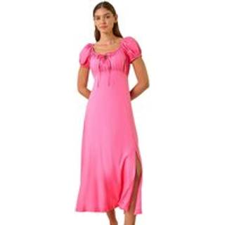 Roman Roman Pink Puff Sleeve Mix Midi Dress