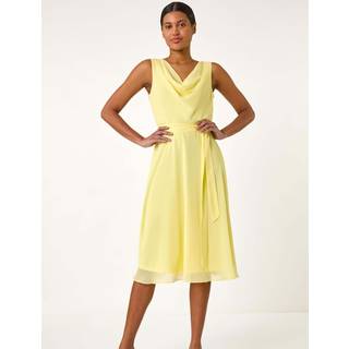 Roman Roman Yellow Floral Print Cowl Neck Dress