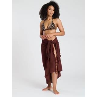 South Beach South Beach Brown Crinkle Viscose Fringed Sarong Cover-Up