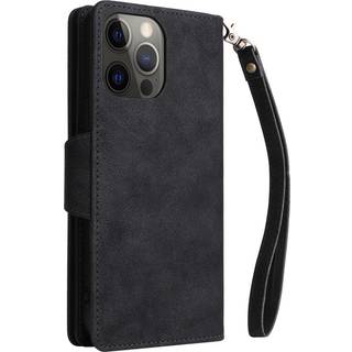 EIDERWOOD iPhone 12 Pro Max Flip Case med Kortholder & Lynlåslomme - Sort