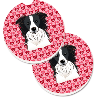 """" Caroline's Treasures Border Collie Hearts Set med 2 Cup Holder Car Coasters 2.56 Multicolor """"