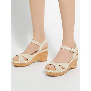 Dune London Dune London Cream Standard Fit Kelulu Cork Cross Wrap Wedge Sandals