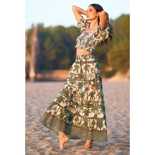 Yumi Yumi Green 100% Cotton Voile Safari Midi Skirt