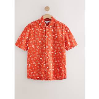 Next Red Palm Tree Conversational Printed Short Sleeve Shirt - Medium
