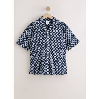 Next Navy Blue Trellis Textured Short Sleeve 100% Cotton Shirt