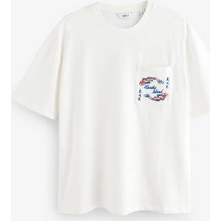 Next Ecru Pocket Relaxed Fit Graphic Print Heavy Weight T-Shirt