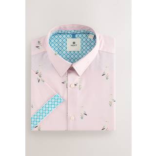 Next Light Pink Bird Conversational Regular Fit Print Short Sleeve Shirt