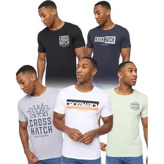 Crosshatch Herre Logotime Fem Pakke T-shirts Sort/Hvid/Navy/Mint/Grå Marl
