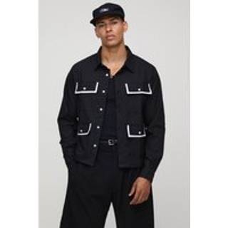 Mens Black Regular Fit Tipped Pocket Harrington Jacket