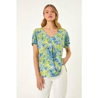 Roman Roman abstrakt prikket tryk plisseret bluse foran