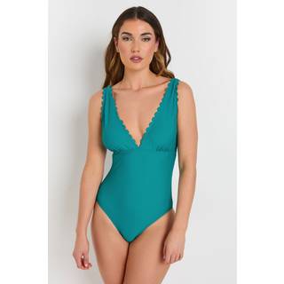 Lts Tall Turquoise Green Scalloped Seam Swimsuit 10 Lts | Tall Women's Swimsuits