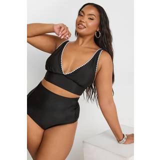 Yours Curve Yours Curve Black Blanket Stitch Plunge Bikini Top