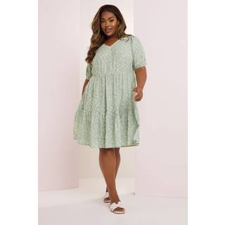 Yours Curve Yours Curve Green Tiered Short Sleeve Midi Dress