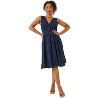 Roman Roman Blue Petite Embroidered Lace Trim Dress
