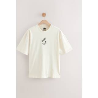 Next Ecru Floral Relaxed Fit Graphic Print Heavy Weight T-Shirt