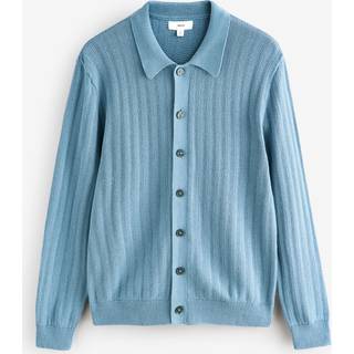 Next Blue 100% Cotton Regular Fit Textured Stripe Button-Through Jumper