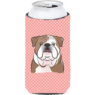 Checkerboard Pink English Bulldog Tall Boy Beverage Isulator Hugger BB1219TBC