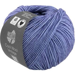 Lana Grossa Cool Wool Vintage 73 Blå Indhold: 100% ren ny merinould Vægt/Længde: 50 g = ca. 160 meter Anbefalede pinde: 3-3.5 mm Strikkefasthed: 10 x 10 cm = 24 m x 34 p Vask:Finvask 30º/ Tørres fladt.
