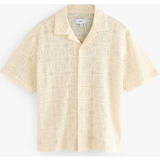 Next Ecru Short Sleeve Crochet Shirt with Cuban Collar - Large