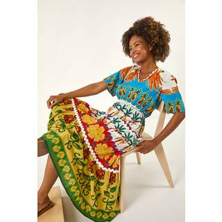 Roman Tropical Tryk V-hals Midi Kjole44