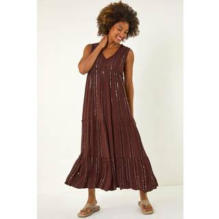 Roman Roman Brown Sequin Tiered Maxi Dress