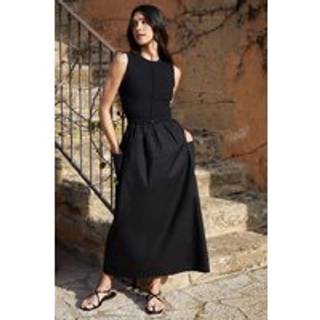 Threadbare Threadbare Black Sleeveless Utility Jersey Poplin Mix Maxi Dress