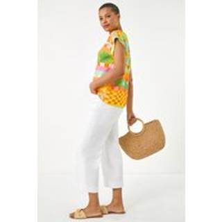 Roman Roman Orange Abstract Print Shell Blouse