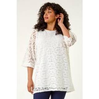 Roman Roman White Curve Lace Front Stretch Blouse