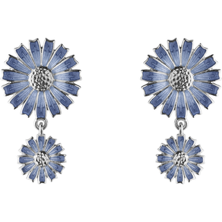 DAISY Dobbeltøreringe, Georg Jensen, Sterlingsølv belagt med rhodium / Blå emalje