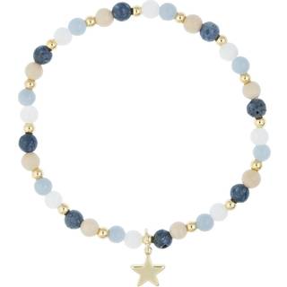 DARK Stone Bead Bracelet 4 mm With Gold Beads Blue & Sand Mix