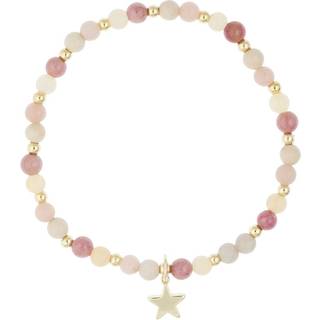 DARK Stone Bead Bracelet 4mm With Gold Beads Pink & Yellow Mix