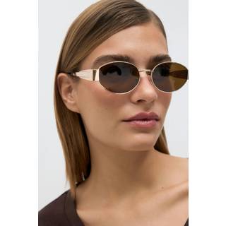 Gina Tricot-Oval metal frame sunglasses-Solbriller-Brun-ONESIZE-Dame