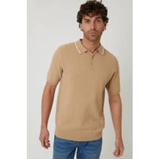 Threadbare Threadbare Brown Textured Front Tipping Collar Knitted Polo Shirt