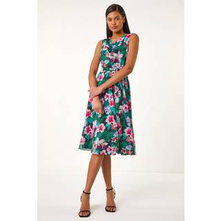 Roman Roman Blomster Tryk Chiffon Draperet hals Kjole - 44