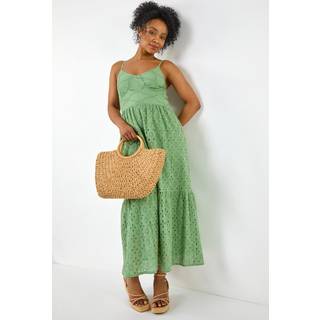 Roman Roman Green Petite 100% Cotton Broderie Strappy Maxi Dress