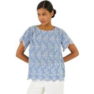 Roman Roman Blue Floral Broidery 100% Cotton Top