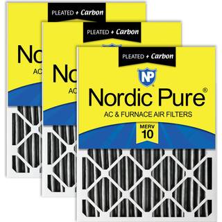 Nordic Pure 20x25x2 (19 1/2 x 24 1/2 x 1 3/4) Furnace Air Filters Merv 10 plisseret plus carbon 3 -pakke