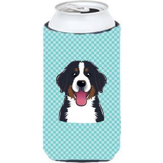 Checkerboard Blue Bernese Mountain Dog Tall Boy Beverage Isulator Hugger BB1175TBC