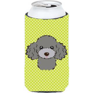 Checkerboard Lime Green Silver Grey Poodle Tall Boy Beverage Isulator Hugger BB1321TBC