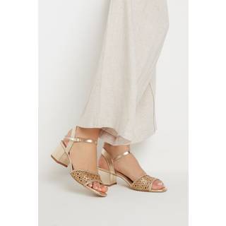 Lts Gold Woven Strap Open Toe Block Heel In Standard Fit Standard > 10 Lts | Tall Women's Heels - Standard 10