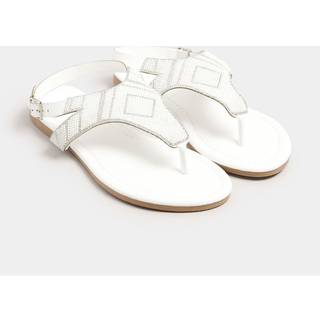 Lts White Beaded Ankle Strap Sandals In Standard Fit Standard > 9 Lts | Tall Women's Sandals - Standard 9