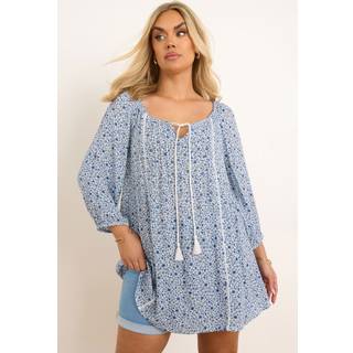 Yours Curve Yours Curve Blue Boho Long Sleeve Blouse