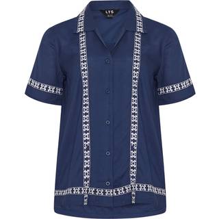 Lts Tall Navy Blue Aztec Embroidered Shirt 14 Lts | Tall Women's Shirts & Blouses